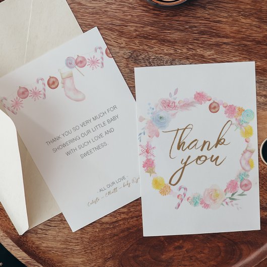 パステルウィンターワンダーランドベビーシャワー サンキューカード