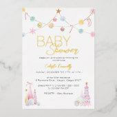 パステルウィンターワンダーランドベビーシャワー 箔招待状 (正面)