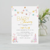 パステルウィンターワンダーランドベビーシャワー 箔招待状 (立ち正面)