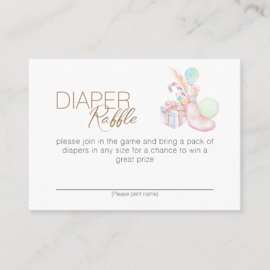 パステルウィンターワンダーランド赤ちゃんシャワーおむつラッフル エンクロージャーカード (正面)