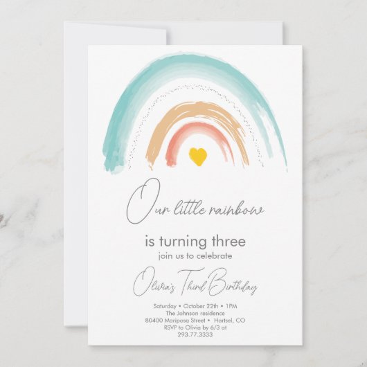 パステルウィーリトルレインボーバースデーパーティー 招待状 (正面)