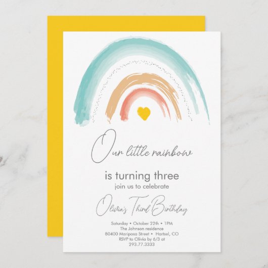 パステルウィーリトルレインボーバースデーパーティー 招待状 (正面/裏面)