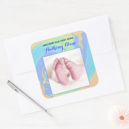 パステルウェルカムファースト生まれカスタム スクエアシール (封筒)