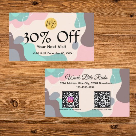 パステルウェーブレモダンストランQrコードメニューと 割引カード