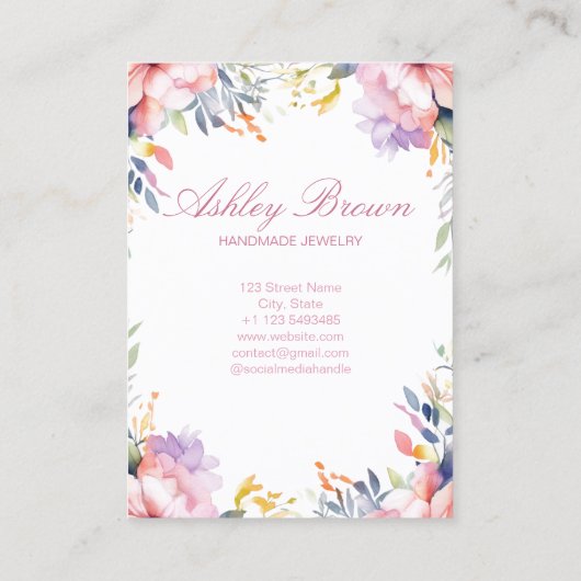パステルウォータカラーフローラジュエリーイヤリングディスプレイ 名刺 (裏面)
