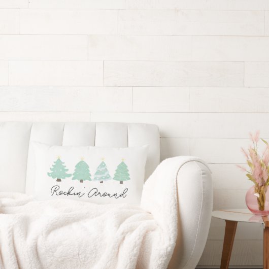 パステルウォーターカラーお洒落クリスマスツリー ランバークッション (ソファ)