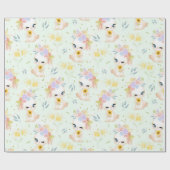 パステルウォーターカラーかわいいイースターバニー ラッピングペーパー (フラット)