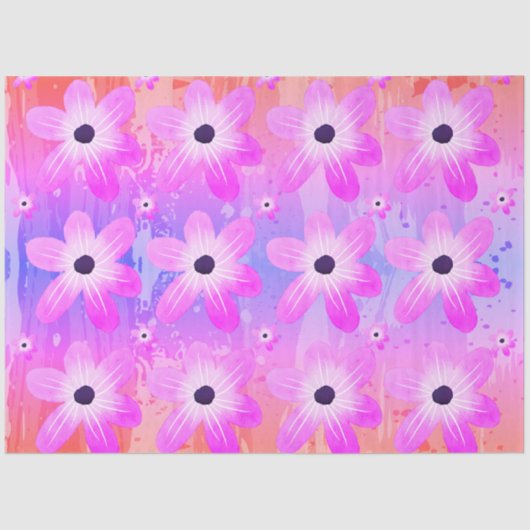 パステルウォーターカラーかわいらしピンクの花 薄葉紙 (正面)