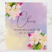 パステルウォーターカラーさくらんぼ花ロマンチック結婚ズ ワインラベル (シングルラベル)