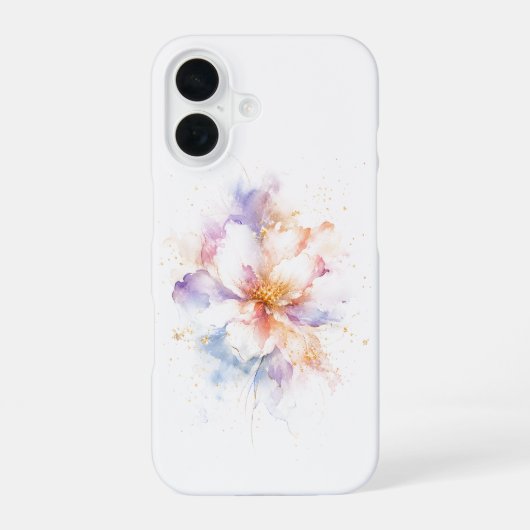 パステルウォーターカラーの花とゴールドのアクセント アート iPhone 16ケース (裏面)