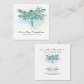 *~*パステルウォーターカラーアクアピンクドラゴンフライ  スクエア名刺 (正面/裏面)