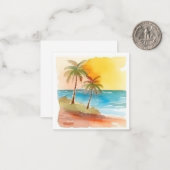 パステルウォーターカラーイエロートロピカルパームツリー ノートカード (正面/裏面インサイチュ)