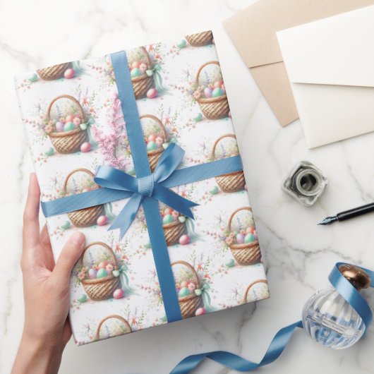 パステルウォーターカラーイースターバスケットラッピング紙 ラッピングペーパー (ギフト)