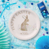 パステルウォーターカラーイースターバニーエッグ狩りブランチ ペーパープレート (パーティー)