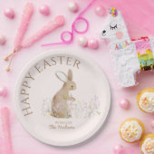 パステルウォーターカラーイースターバニーエッグ狩りブランチ ペーパープレート (パーティー)