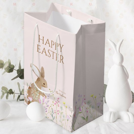 パステルウォーターカラーイースターバニーエッグ狩りブランチ ミディアムペーパーバッグ