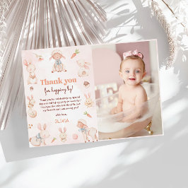 パステルウォーターカラーイースターバニー誕生日写真 サンキューカード