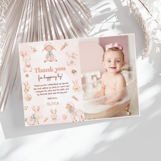 パステルウォーターカラーイースターバニー誕生日写真 サンキューカード