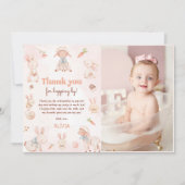 パステルウォーターカラーイースターバニー誕生日写真 サンキューカード (正面)