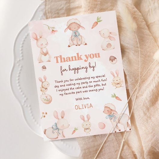 パステルウォーターカラーイースターバニー誕生日 サンキューカード