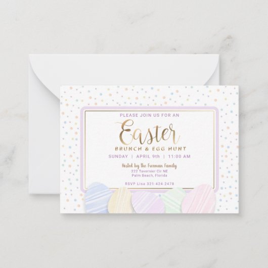 パステルウォーターカラーイースターブランチ&エッグ狩り招待状 ノートカード (正面)
