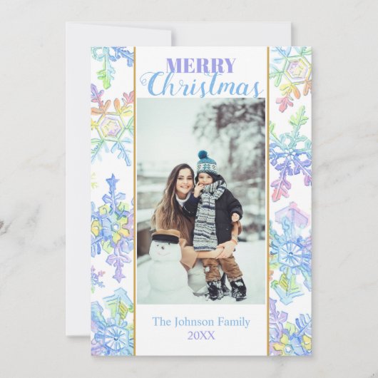 パステルウォーターカラーウィンタースノーフレーク写真クリスマス (正面)