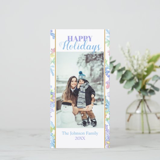 パステルウォーターカラーウィンタースノーフレーク写真クリスマス (スタンド正面)