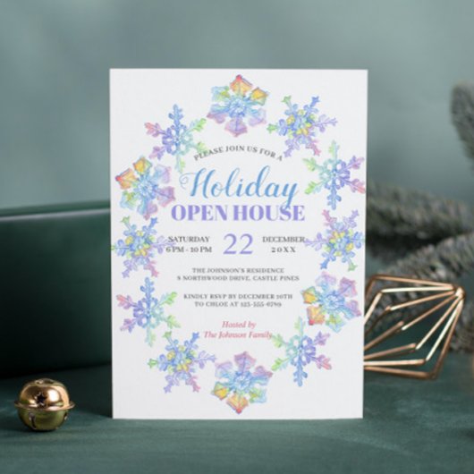 パステルウォーターカラーウィンタースノーフレーク |休日 招待状