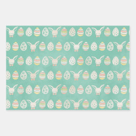 パステルウォーターカラーエッグバニーイースターメリー ラッピングペーパーシート