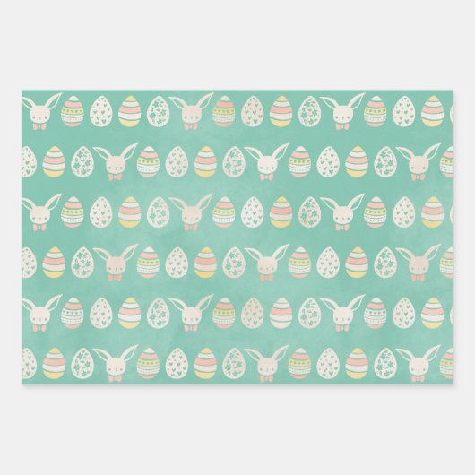 パステルウォーターカラーエッグバニーイースターメリー ラッピングペーパーシート (正面)