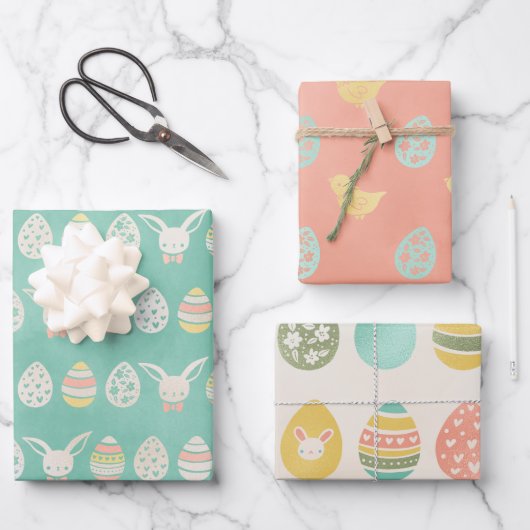 パステルウォーターカラーエッグバニーイースターメリー ラッピングペーパーシート (正面)