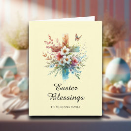 パステルウォーターカラーエレガントクロスクリスチャン復活祭 カード