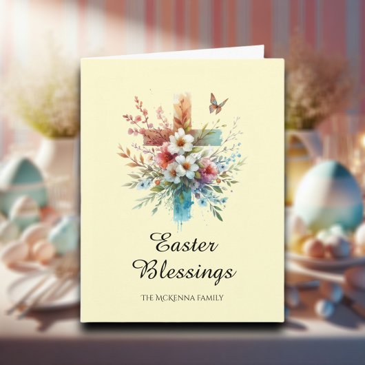 パステルウォーターカラーエレガントクロスクリスチャン復活祭 カード