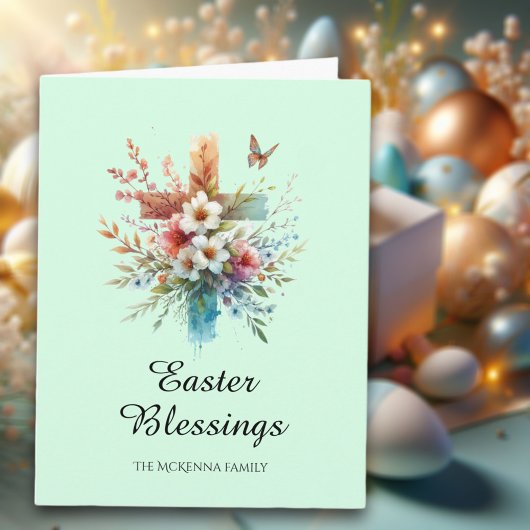 パステルウォーターカラーエレガントクロスクリスチャン復活祭 カード