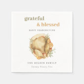 パステルウォーターカラーエレガントターキーミールサンクスギビング スタンダードカクテルナプキン (正面)