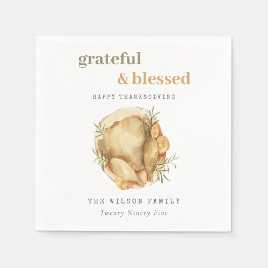 パステルウォーターカラーエレガントターキーミールサンクスギビング スタンダードカクテルナプキン (正面)