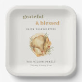 パステルウォーターカラーエレガントターキーミールサンクスギビング ペーパープレート (正面)
