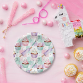 パステルウォーターカラーカップケーキベーキングラベンダー デザート ペーパープレート