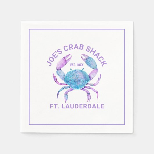 パステルウォーターカラーカニカスタム文字 スタンダードカクテルナプキン (正面)