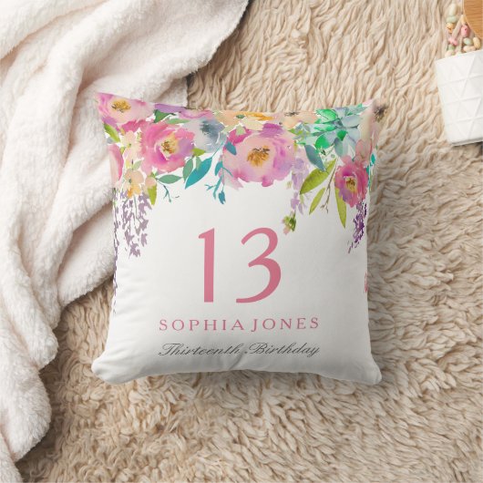 パステルウォーターカラーガールズ13thバースデーパーティギフト クッション (ブランケット)