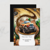 パステルウォーターカラーキッズモンスタートラック誕生日 サンキューカード (正面/裏面)