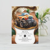 パステルウォーターカラーキッズモンスタートラック誕生日 招待状 (スタンド正面)