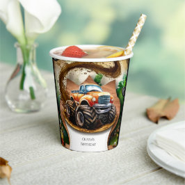 パステルウォーターカラーキッズモンスタートラック誕生日 紙コップ