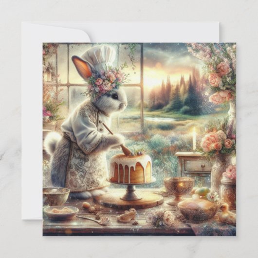 パステルウォーターカラーキュートカントリーシェフバニーイースター シーズンカード (正面)
