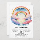 パステルウォーターカラークラウドガール誕生日 招待状 (正面/裏面)