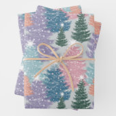 パステルウォーターカラークリスマスツリーフォレストスノーフレーク ラッピングペーパーシート (インサイチュ)