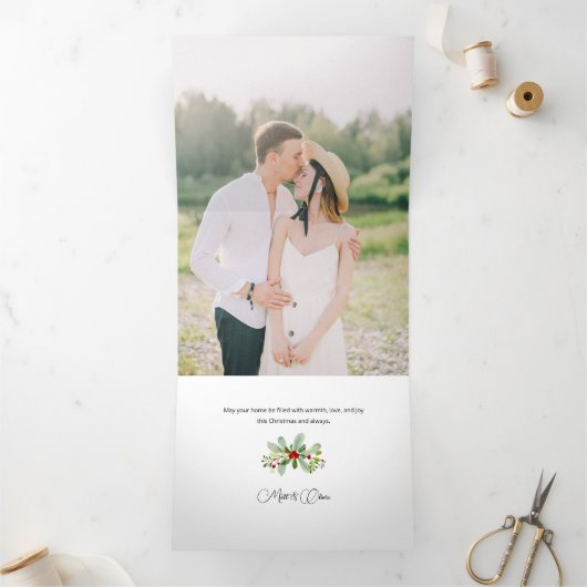 パステルウォーターカラークリスマスフローラ3 – 写真 三つ折りクリスマスカード (内部)