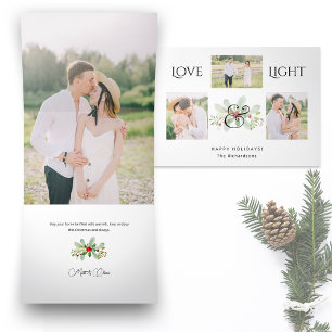 パステルウォーターカラークリスマスフローラ3 – 写真 三つ折りクリスマスカード