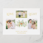 パステルウォーターカラークリスマスフローラ3 – 写真 箔シーズンカード (正面)