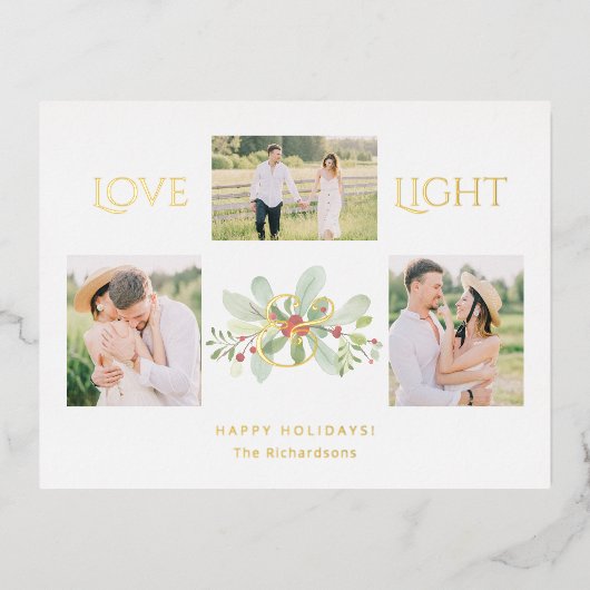 パステルウォーターカラークリスマスフローラ3 – 写真 箔シーズンポストカード (正面)